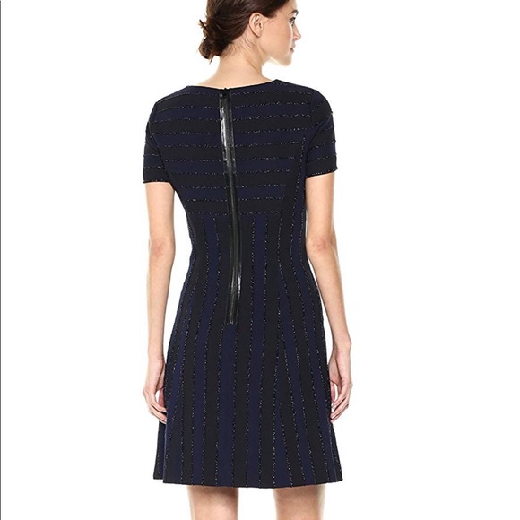 Tahari Sparkle Metallic Stripe Fit Flare Dress 4 - Picture 3 of 7